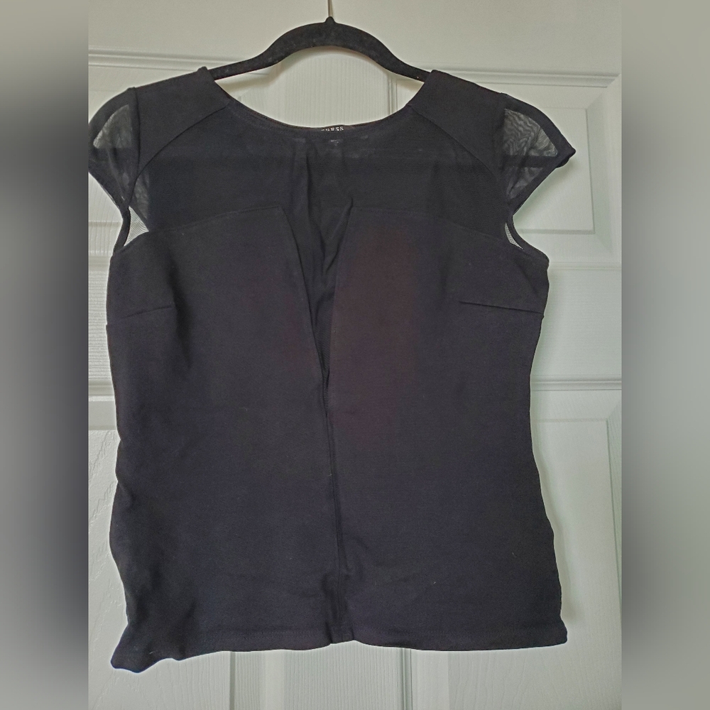 Black Guess Mesh Top - Cap Sleeves - Size Medium